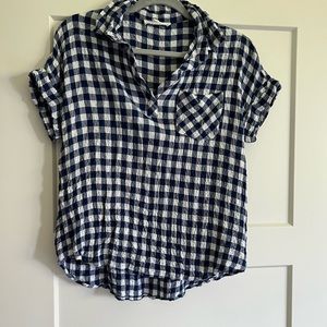 Navy and white gingham top size small